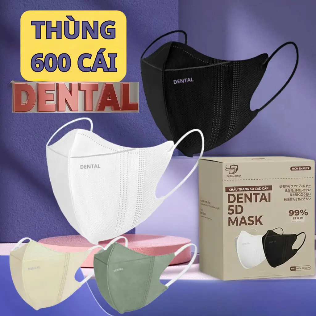 Thùng 600-400 Cái Khẩu Trang 5D người lớn DENTAL MASK chính hãng cao cấp dày dặn , khẩu trang chống nắng chống tia uv và nước Phụ Kiện Accessories khẩu  trang trắng đen