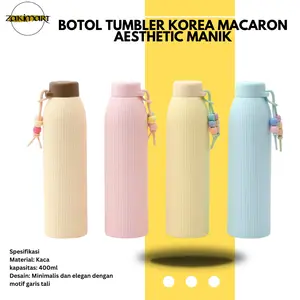 Botol Tumbler Korea Macaron Aesthetic Manik Lucu DenganTali Manik Warni Desain Minimalis dan Elegan