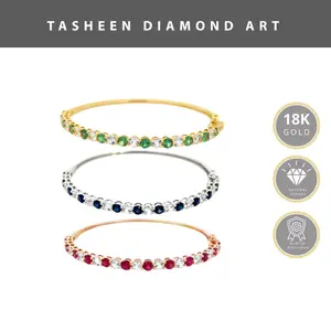 TDA Classic Gemstone Tennis Bangle Gelang Emas Batu Safir Asli