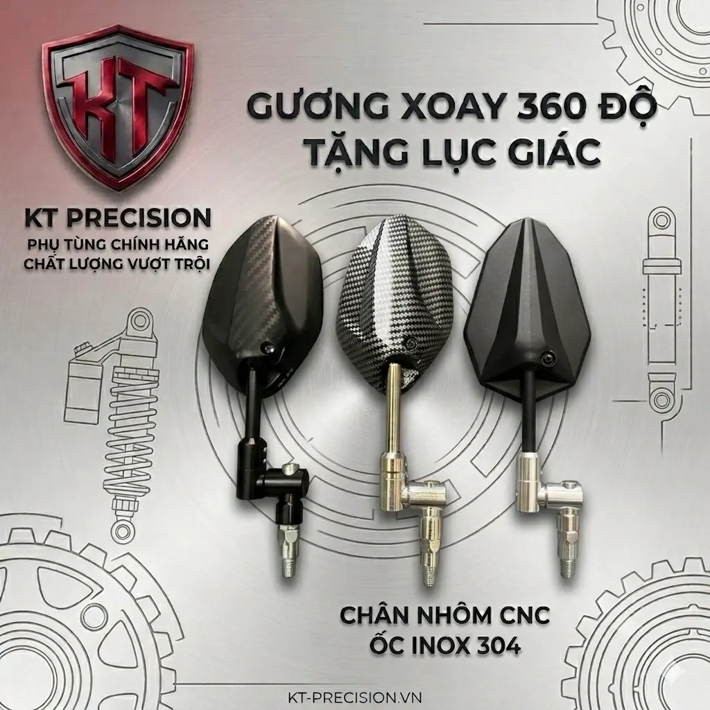 Kính soay 360 độ nhôm cnc trục soay inox 304  ( tặng lục giác + chân nối )