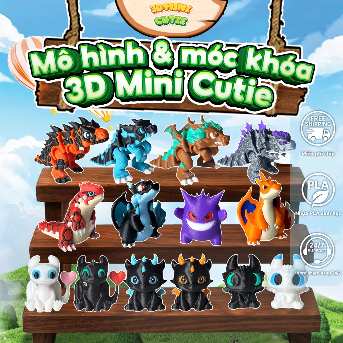 Mô hình mini - Móc khóa mini xoay khớp in 3D nhựa PLA an toàn trưng bày, đồ chơi cho bé Nhiều Mẫu Đa Dạng