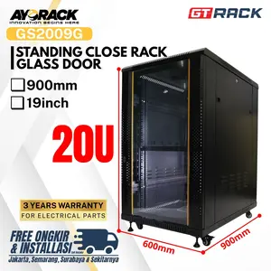 STANDING CLOSE RACK 20U GT RACK GS2009G – RAK SERVER  GLASS DOOR DEPTH 900MM