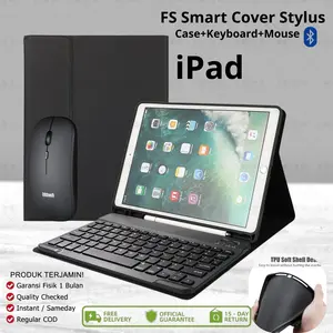 iPad Pro 9.7/ Air 2/ Air PAKET LENGKAP FS Smart Cover Stylus Sarung Keyboard Mouse Bluetooth Auto Lock