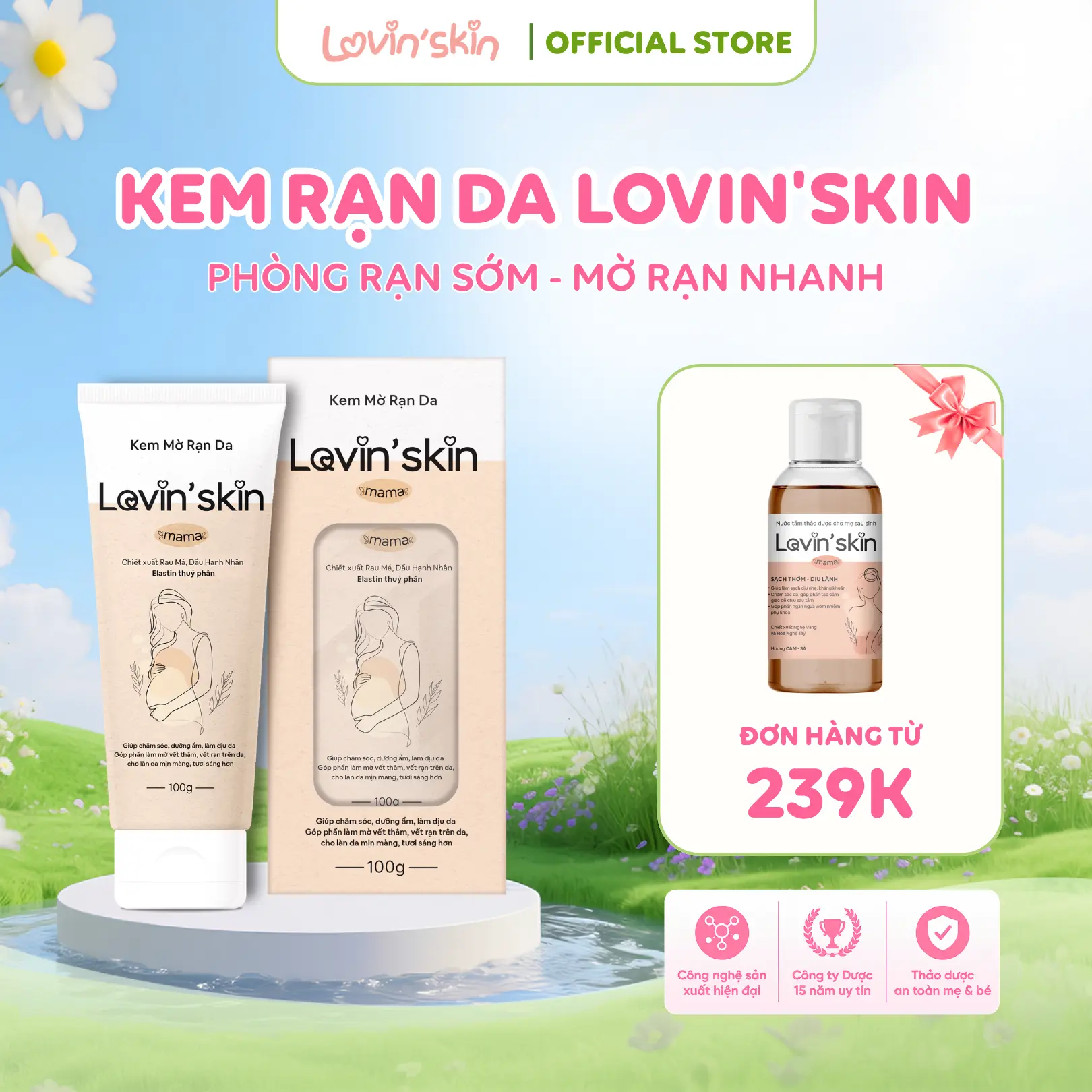 Kem Rạn Da Cho Mẹ Bầu LOVIN'SKIN Mama Giúp Hỗ Trợ Cải Thiện Rạn Da, Thâm Da, Dịu Ngứa, Dưỡng Ẩm