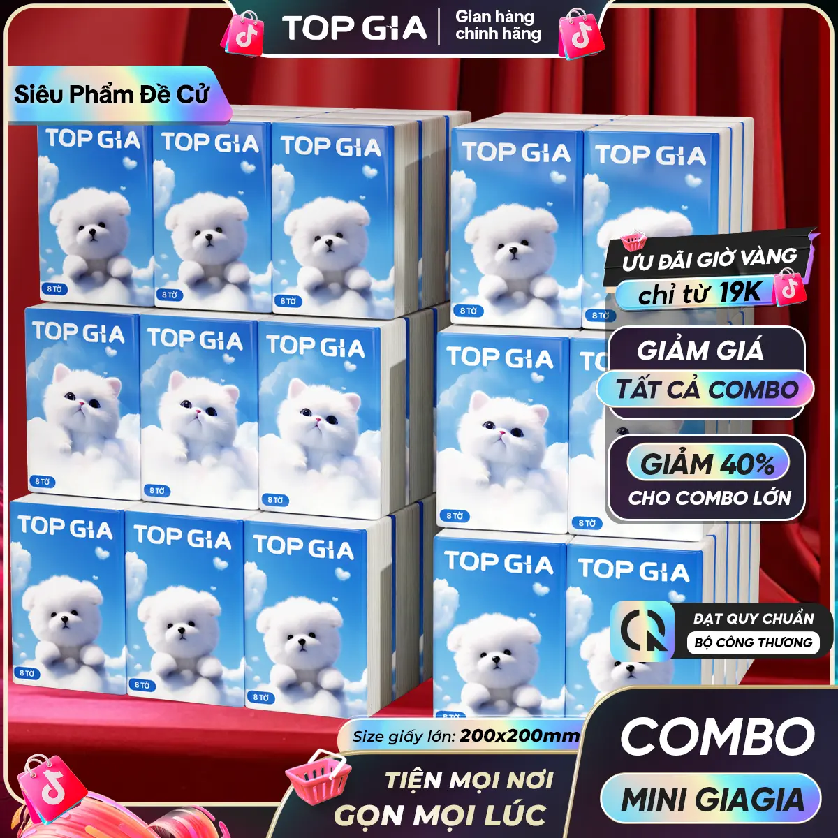 [SALE TRONG NGÀY] Combo Khăn Giấy Bỏ Túi Mini TOPGIA Bịch 10 Gói Giấy Khổ Lớn - Kích Thước 200mm x 200mm, 4 Lớp Vân Siêu Mịn, An Toàn Cho da, Nhỏ Gọn, Tiện Lợi Mọi Lúc Mọi Nơi - ĐẠT CHUẨN BỘ CÔNG THƯƠNG (TG00)