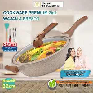 [ISCHAINDYOFC PO 30 Hari]  TEXANIA Wajan Presto Jumbo Premium 2in1 Anti Lengket 32cm Alumunium Free Spatula Silicone - Capitan - Obeng