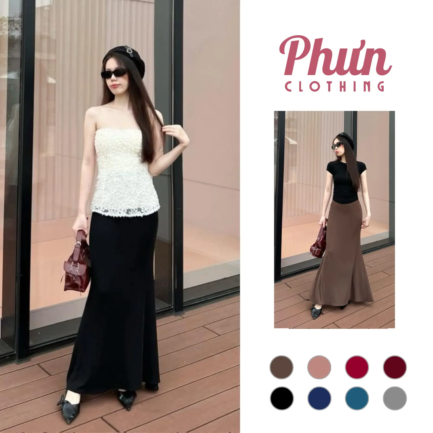 Chân váy đuôi cá dáng dài xoè nhẹ PhưnClothing ( Có 3 chiều dài 90cm - 95cm và 100cm, freesize từ 43 - 63kg ) _ Co giãn 4 chiều và đàn hồi