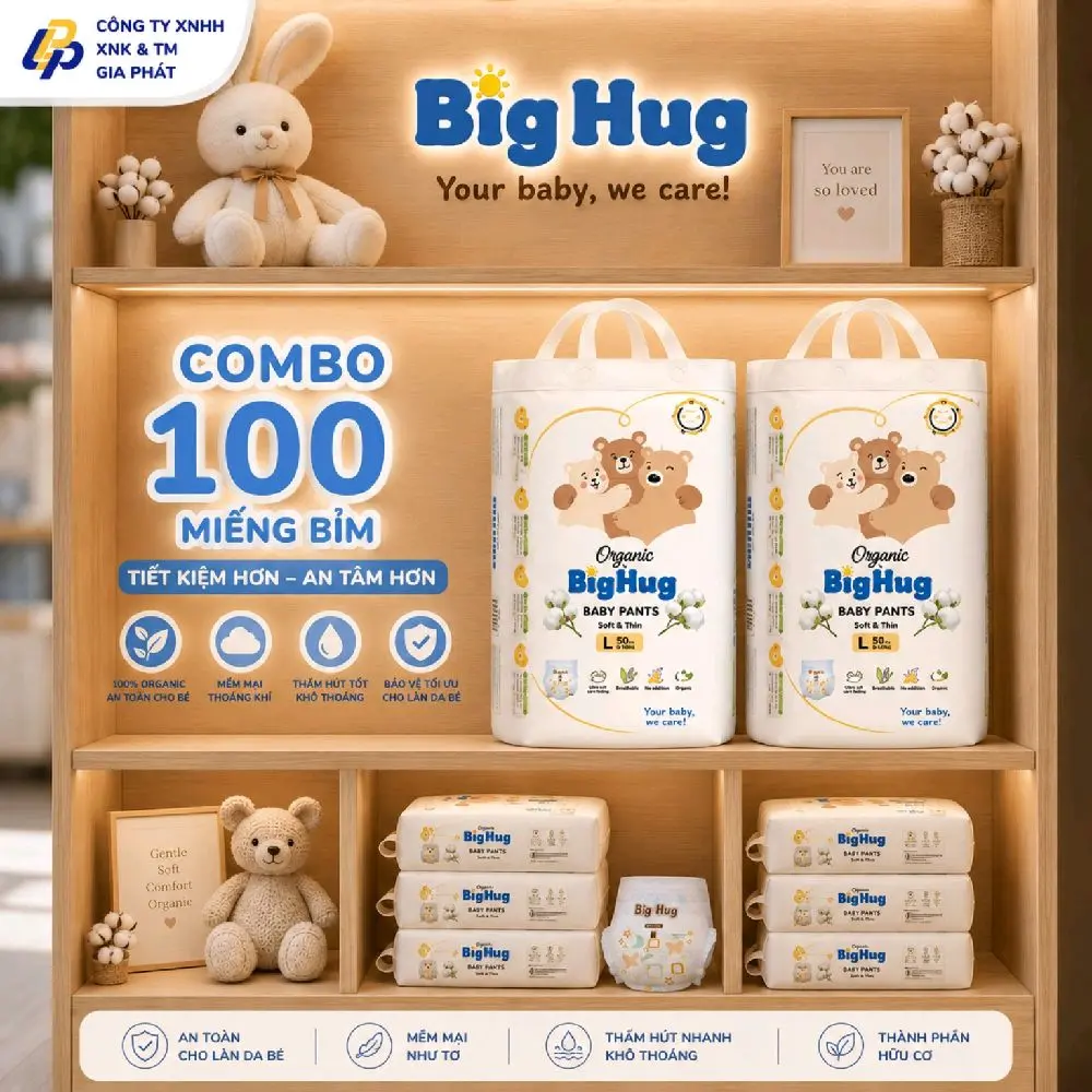 BIG HUG: Combo 2 bịch ( 100 miếng )   bỉm  quần / Tã dán . Form bo . Chun Đệm mây. Mềm mỏng 2mm . Thấm hút 500ml-800ml .Hàng Đủ size từ M Đến XXXL Cho Bé. Nhập khẩu chính nghạch.
