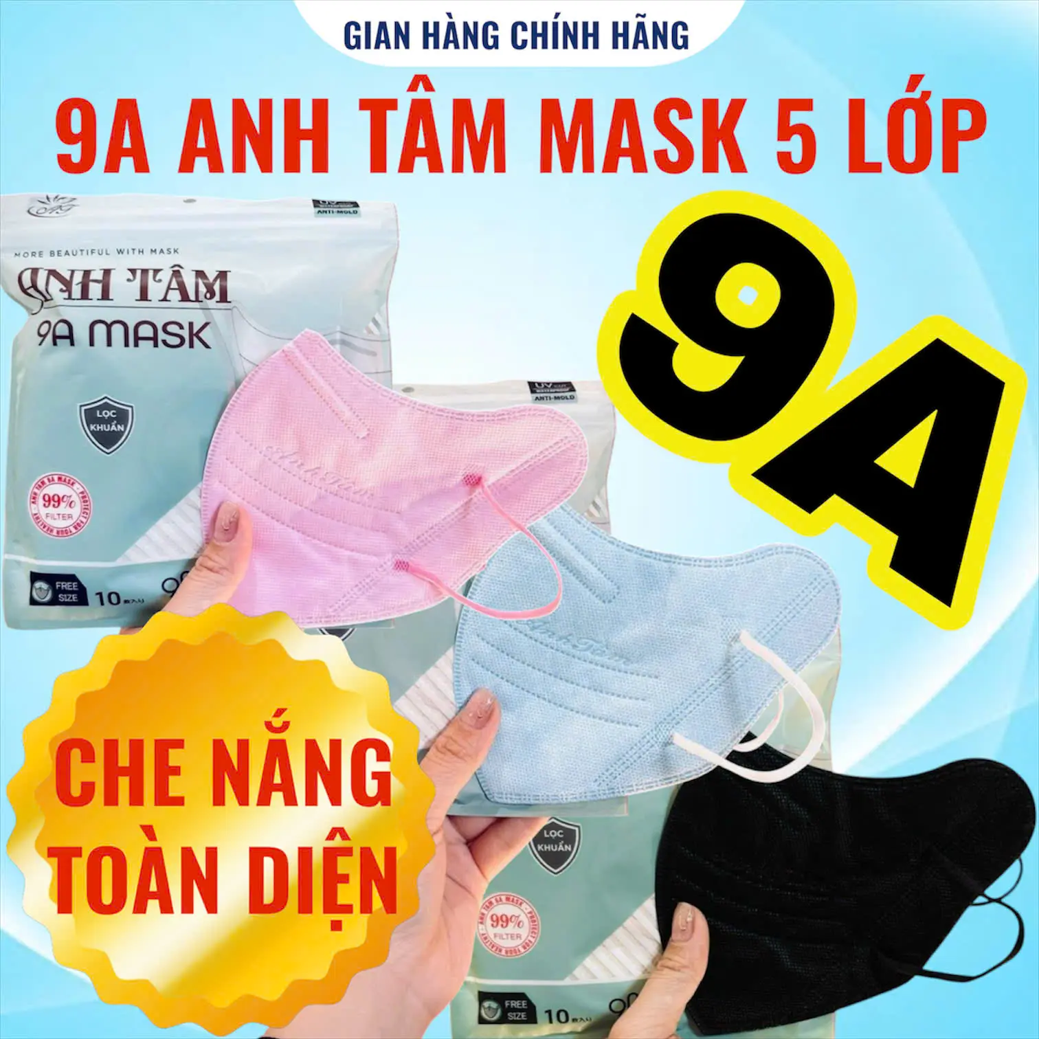 50 khẩu trang 9A Anh Tâm 5 lớp chống nắng toàn diện, kháng khuẩn, chống tia UV hottrend 2026 Cua Phụ Kiện
