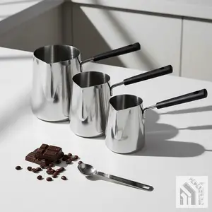 Gelas Jug Teko pitcher susu Kopi Mentega coklat cair Stainless Steel Gagang Panjang pegangan nyaman
