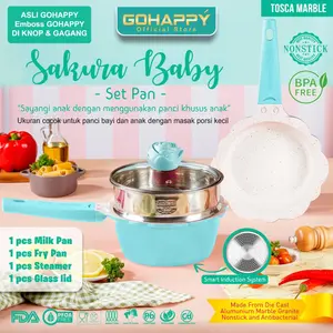 PANCI SET BAYI Sakura Flower Healthy PINK / BIRU mpasi baby bayi susu fry pan frypan mini marble keramik cookware set 3 5 pcs diatas granit teflon PREMIUM QUALITY lavender merah Peralatan