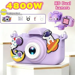 [COD] 4800W HD Dual kamera kamera ganda kartun Perekam Video Game Bawaan Multifungsi Fokus otomatis Foto Video 1080P Camera Mainan