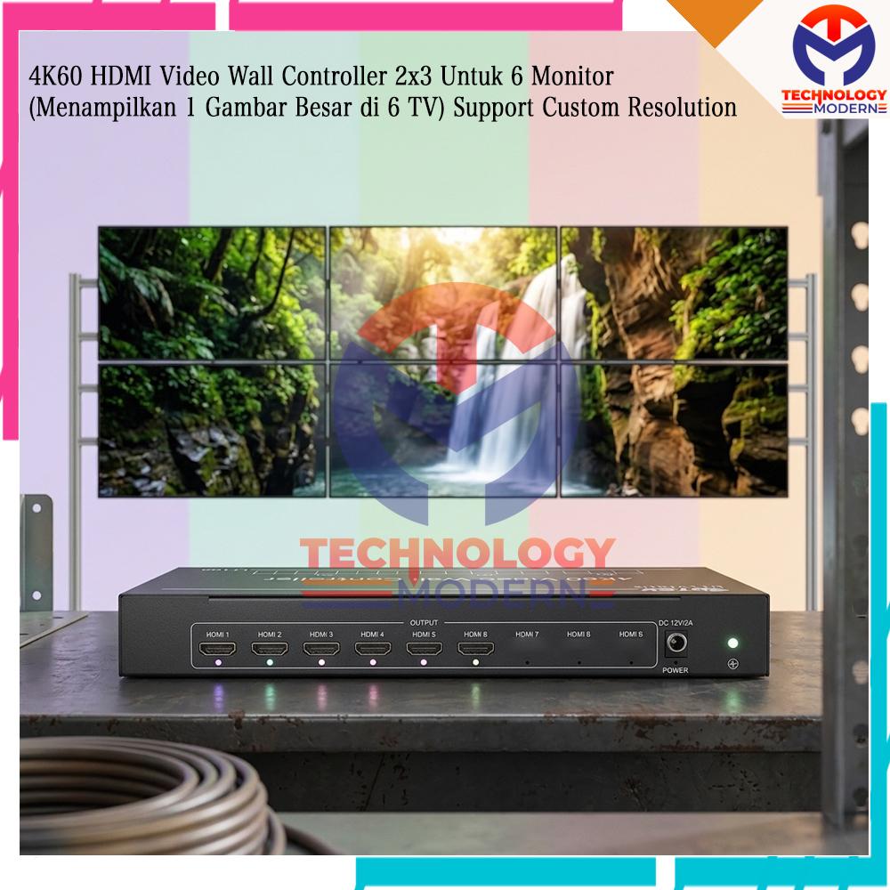 HDMI Video Wall Controller 2x3 3x2 (Menampilkan 1 Gambar Besar di 6 Monitor) Support Loop Out & Audio Over HDMI