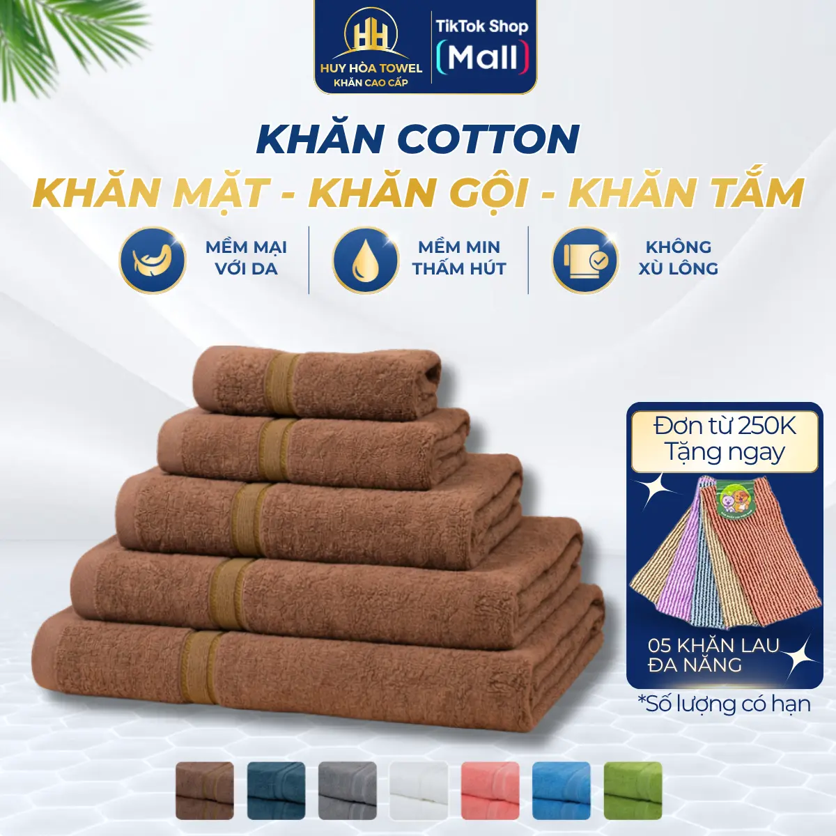 Lẻ Khăn Tắm, Khăn Gội, Khăn Mặt Huy Hòa Towel 100% Cotton Mềm Mịn Thấm Hút Tốt Không Xù Lông Không Phai Màu