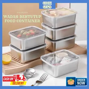 COOKCLUB Wadah Bertutup Mini Fresh Box Segi Stainless Steel - Kotak Penyimpanan Makanan dengan Tutup Plastik Anti Karat & Tahan Asam Alkali