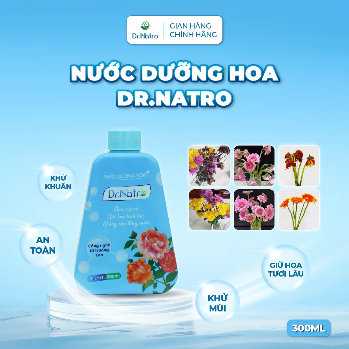 Nước Dưỡng Hoa Dr.Natro Giữ Hoa Tươi Lâu, Sạch Nước, Không Mùi Thành Phần Hữu Cơ 300ml