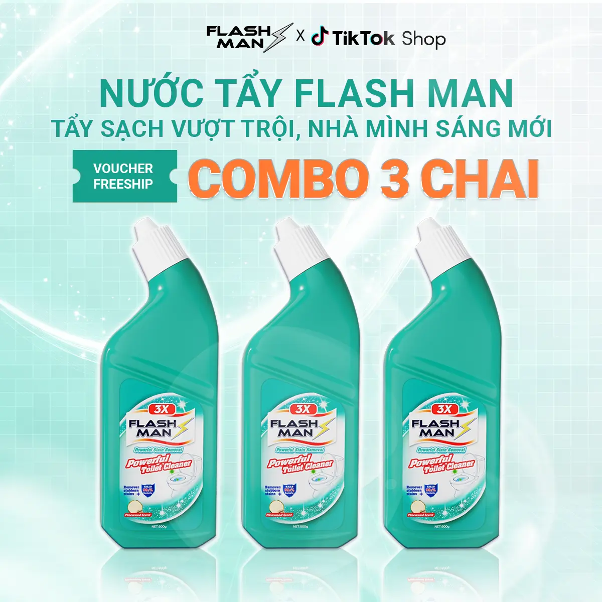 [COMBO 3 CHAI] Nước tẩy bồn cầu Flashman - Làm sạch hiệu quả - Diệt khuẩn - Khử mùi khó chịu (500g / 1 chai)