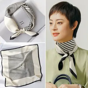 Scarf Kecil Polkadot Yang Fashion Syal Dekoratif Sutra Syal Wanita Cetakan Bergaris Hitam Putih Klasik 70×70cm Leher Syal Saputangan Kecil Gaya Sederhana Krudung Segi Empat