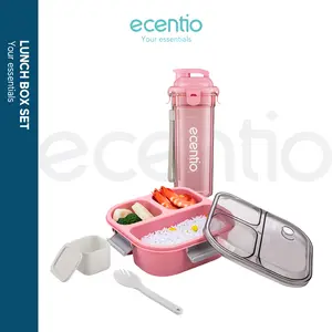 【BUY 1 GET 1】【BPA FREE】ecentio  kotak bekal anti tumpah 3 grid 1100ml Kotak makan wadah bekal anti tumpah kotak sup 100ml Free Sendok Kitchenware
