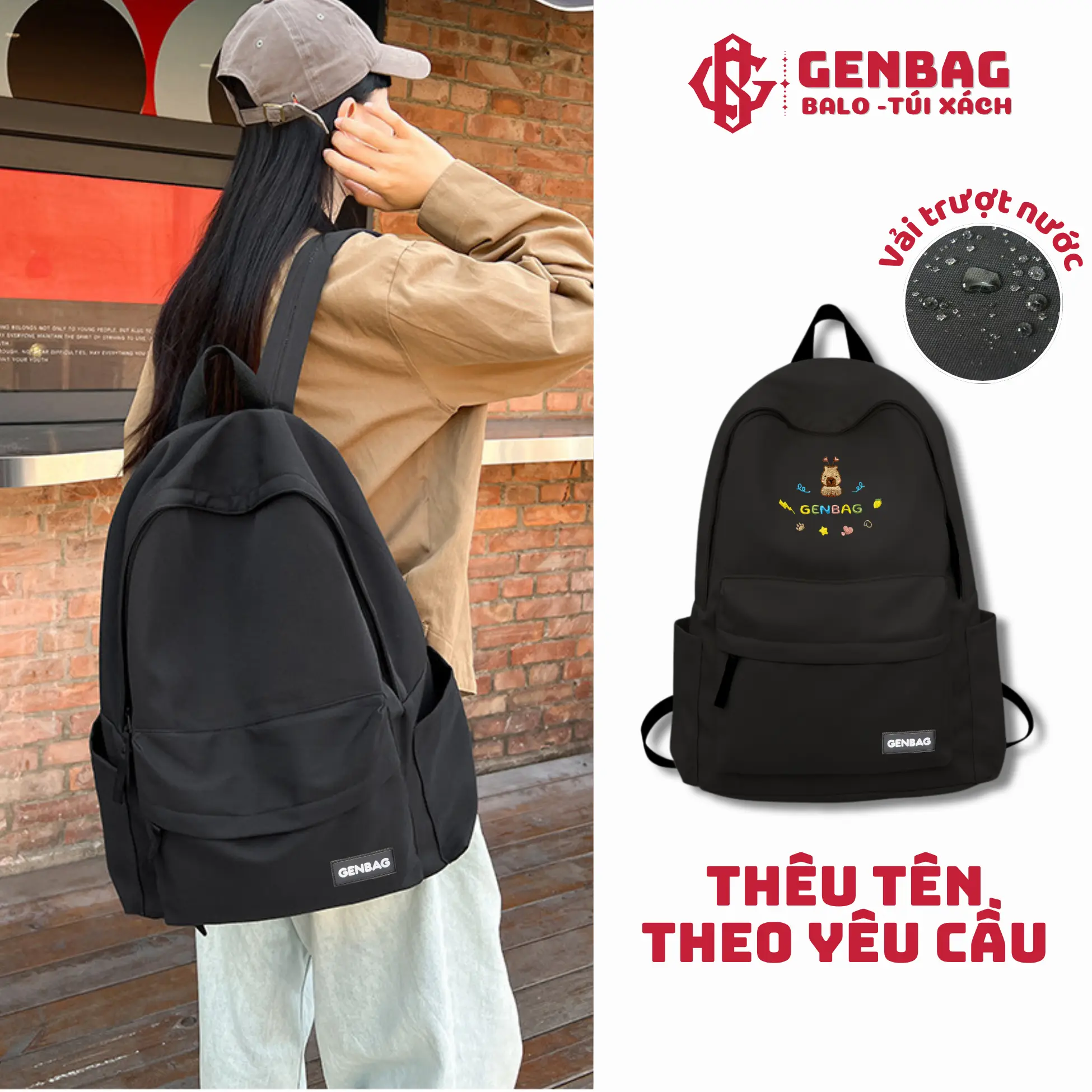 Balo Ulzzang Hàn Quốc Nam Nữ Thời Trang - Balo Thêu Tên Đeo Vai Backpack GENBAG BL02