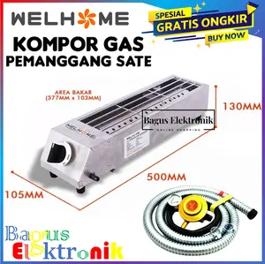 Kompor Gas Pemanggang Sate Welhome WKB-S50+Selang Gas+Regulator Meter Kompor Pemanggang Welhome 50cm