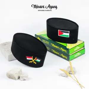 Peci Songkok Kopiah Hitam Nasional Logo Motif Bendera Indonesia Palestina Bordir Pria Dewasa Anak Berkualitas Murah Polos