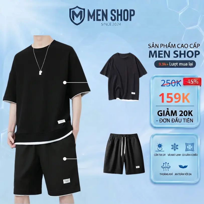 Bộ quần áo thể thao nam ngắn tay chất vải xốp tổ ong, Bộ đồ nam thoáng mát thấm hút mồ hôi co giãn 4 chiều - MENSHOP
