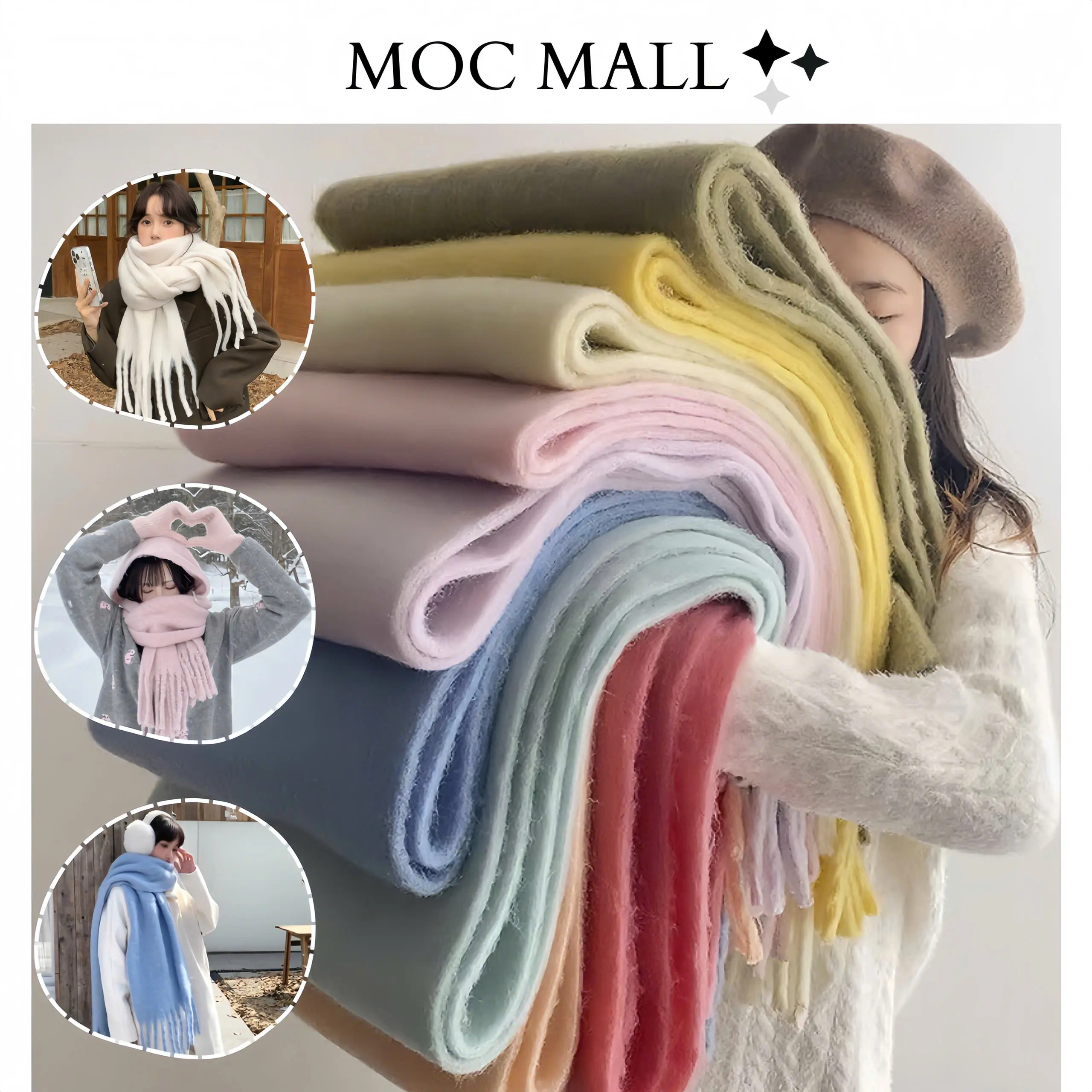 ( XẢ KHO) Khăn len bông khăn choàng bản to chất liệu dày dặn màu pastel mới phong cách Hàn sc033 - 1