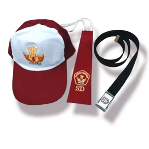 Atribut Sekolah SD Cewek ada Topi SD Merah putih bordir,Dasi dan Gesper//1 Set Perlengkapan Sekolah SD ada Topi Merah putih,Dasi cewek dan Ikat pinggang//Paket Topi,Dasi dan Gesper