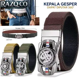 RAZQ CO Ikat Pinggang Pria Wanita Nylon Canvas Kepala Kincir Sabuk Besi Stainless