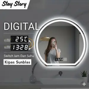 Cermin LED Kamar Mandi Arch Bawah Datar | Jam & Suhu | Bikin Siap-siap Lebih Tepat Waktu | Elegan & Jernih