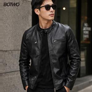 BOTWO Men’s PU Leather Jacket — Cycling Jacket, Casual Turn-Down Collar Windbreaker, Lightweight Windproof Outerwear with Multiple Pockets, Street Casual Flight Jacket, Loose Fit, Versatile Jacket
