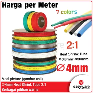 4mm Heatshrink Tube Selang Bakar 2:1 Isolasi Kabel Isolator 4 mm Merah Hijau Biru Kuning Hitam Putih Abu Coklat Heat Shrink Red Green Blue