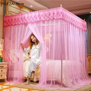 Romantic Princess Queen Size Double Bed Net Canopy Luxury Mosquito Tent Mesh Embroidery Lace Pleated Mosquito Net for Bed Square