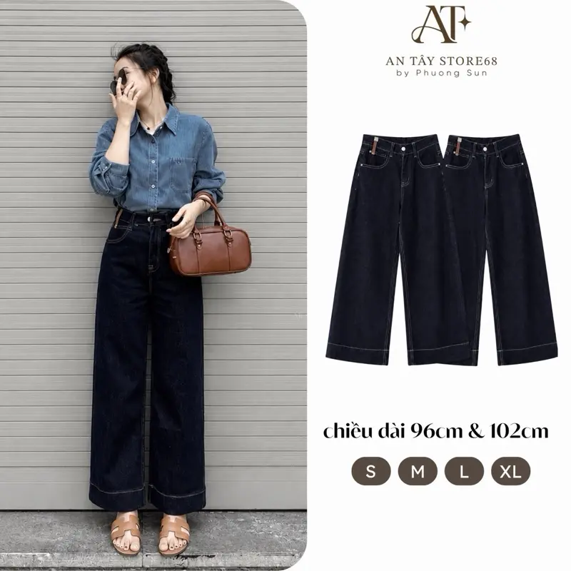 AN TÂY-Quần Jean Nữ Ống Suông Lưng Cao Denim Mác Da Nhỏ Gấu Bản To #7992 #8078 #8129 Chất Liệu Mềm Không Co Giãn Phù Hợp Cao 1m50-1m67