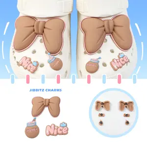 DIY Charm Pin Sandal Pvc Jibbitz Bow Brown Honey  Aksesoris Sandal Lucu Girly Imut D-002