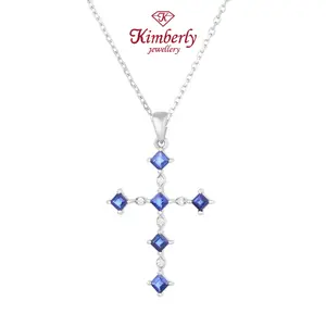 Liontin Berlian Salib Batu Blue Sapphire KPD1272185 - Kimberly Jewellery