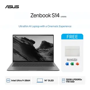 ASUS Zenbook S14 | UX5406AA-OLEDS9311TM - UX5406AA-OLEDS9312TM | Intel Core Ultra 9-386H | RAM 32GB | SSD 1TB | Layar 14"Inch 3K OLED, Touchscreen | Windows 11 Home + Microsoft Office Home 2024