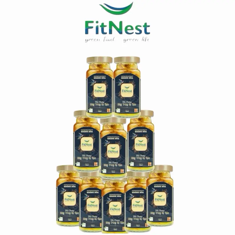 ( Combo 10 Lọ Trơn ) FitNest Yến Chưng ĐÔNG TRÙNG HẠ THẢO – 150ML/LỌ - 770mg Yến Tươi - bổ sung sức khoẻ