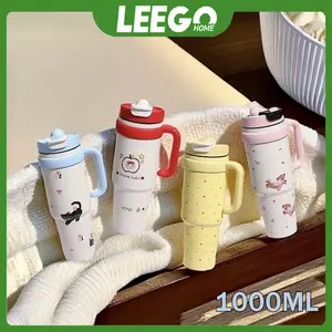 Tumbler Stainless Vacuum 1000ml Portable Thermos Botol Minum Besar Cangkir Air Kartun Yang Lucu