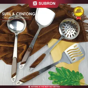 SUBRON Susuk sutil spatula centong Stainless steel Tebal panjang motif kayu elegant Kitchenware