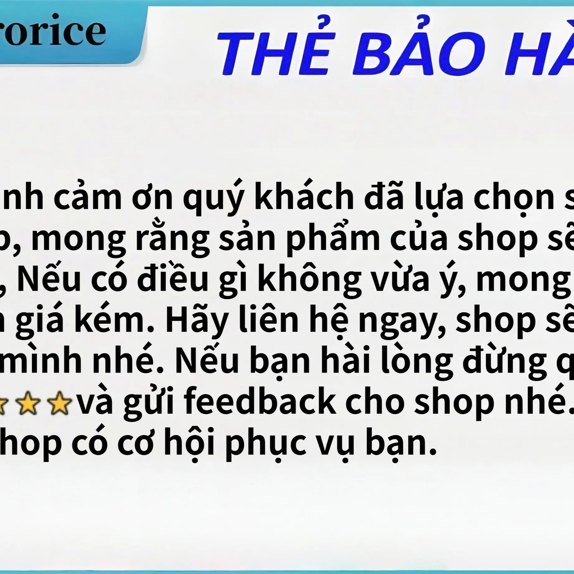 Thẻ bảo hành của shop Derorice Use Gia Đình - 1