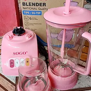 SOGO Blender Plastik Anti Pecah 1 Liter, Pisau Stainless Steel 6 & 2 Warna Pink Mesin Penggiling