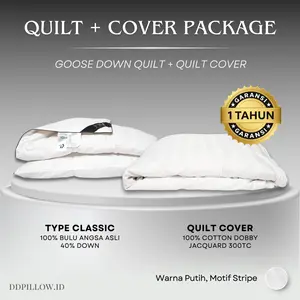 Set Selimut Bulu Angsa Asli + Cover Cotton Stripe, Type Classic 40% Down / Duvet / Selimut Hotel