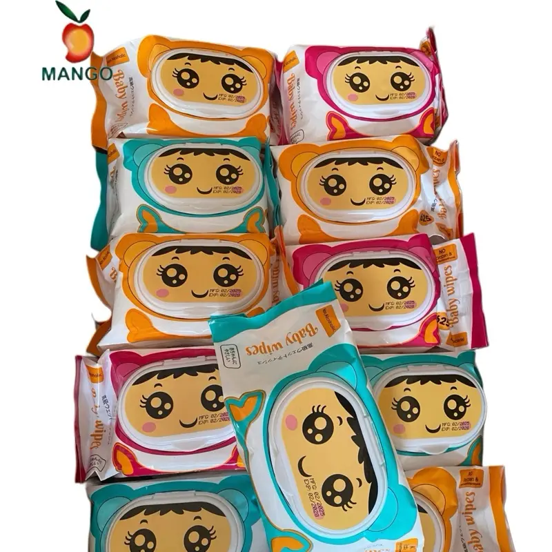 5kg/ thùng- 10 Bịch Khăn Giấy Ướt MANGO Cao Cấp Kích Thước 18x22cm  Vải Bi Mềm Mại Không Mùi Không Cồn Không Chất Tẩy An Toàn Cho Da Bé Date 2029
