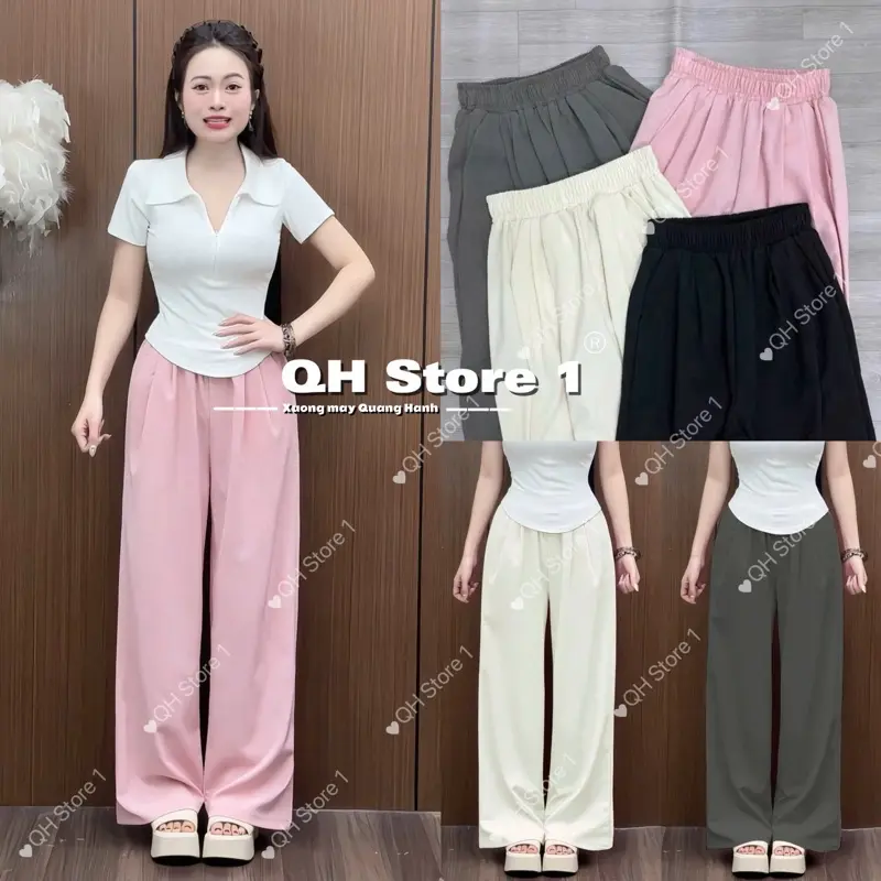 (Combo 2 quần ,lẻ 1 quần) (có phiên bản cho Nấm)Quần ống suông chất liệu đũi hoạ tiết vân mây, nhiều màu đủ size bốn mùa (37kg-67kg) Nữ Women