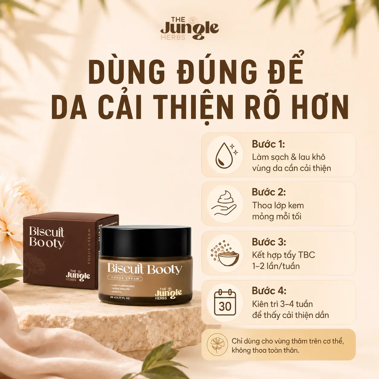 Kem hỗ trợ mờ THÂM, giảm MỤN vòng 3, nách, bẹn, giảm CHAI SẦN, giúp da MỀM MỊN Biscuit Booty - THE JUNGLE HERBS [CÓ CHE TÊN] | BigBuy360 - bigbuy360.vn