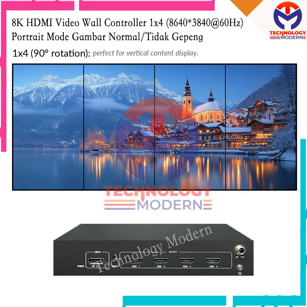 8K HDMI Video Wall Controller 1x4 (8640x3840@60Hz) Portrait Mode Without Stretching Image