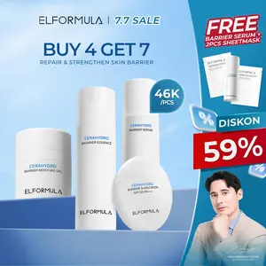 [FREE BARRIER SERUM + 2PCS SHEETMASK] 4in1 Bundle Elformula - 4in1 Barrier Series (Barrier Essence Toner+ Barrier Serum + Moist Gel + Sunscreen SPF 50+++) & 4in1 Day & Night (Moist Gel + Sunscreen + Peeling + Facewash) - Bundle Skincare Pagi Malam Cerah
