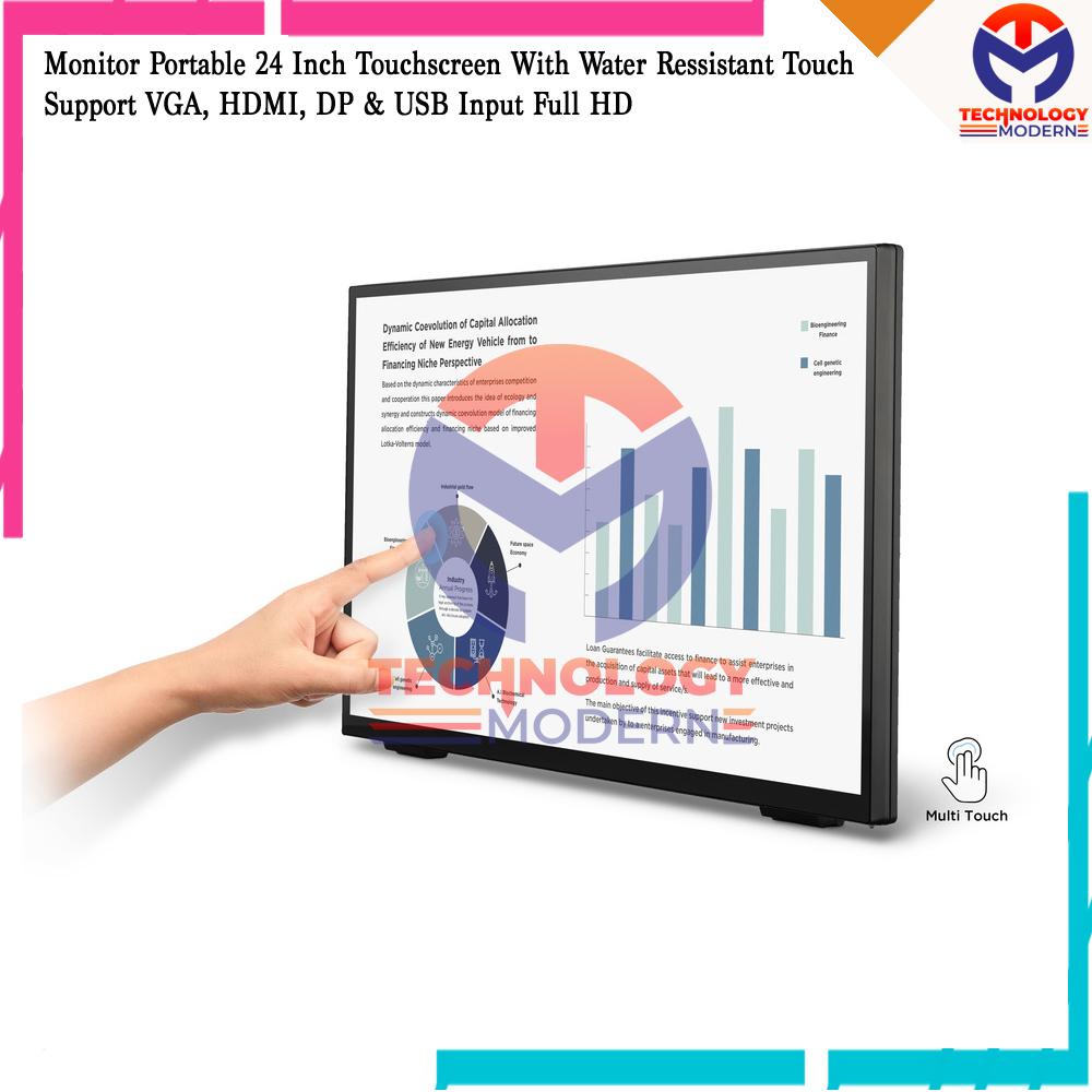 Monitor Portable Touchscreen Frameless 24 Inch with Water Ressistant Touch Support VGA HDMI DP & USB Input Full HD 60Hz